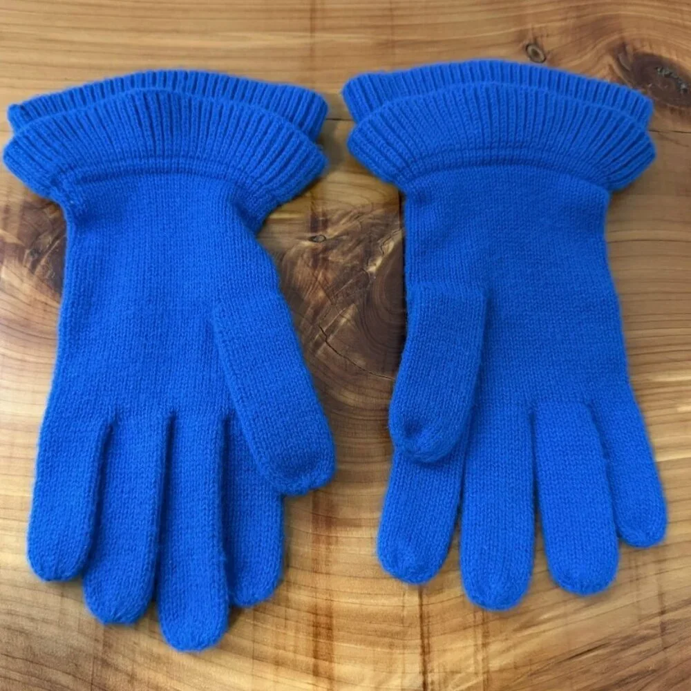 Talbots Lambswool Blend Blue Ruffled Blue Gloves One Size